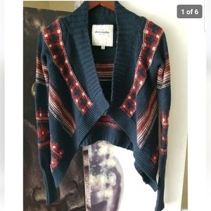 Abercrombie Open Front Knit Cardigan Blue Multicolor Flyaway‎ Sweater Size S